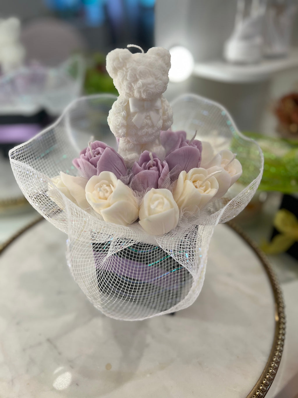 Teddy Bear & Rose Candle Bouquet