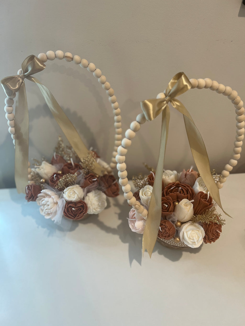 Flower Candle Arrangement basket Wood Bead Hoop Decor