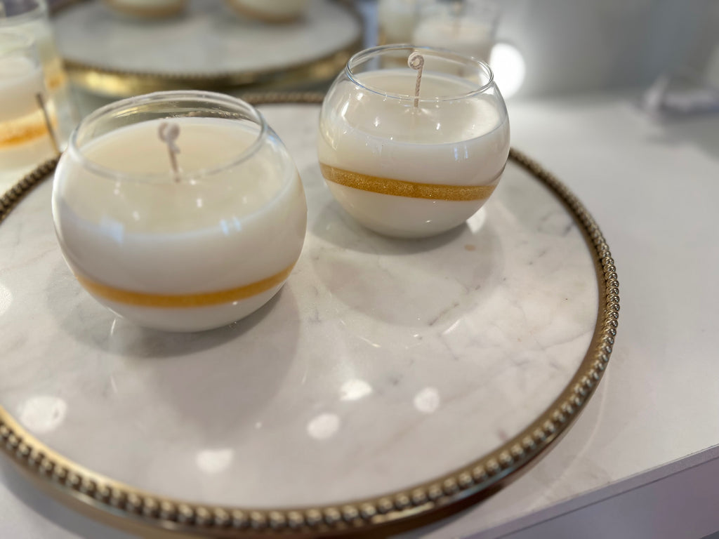 Glass Candles with Gold Glitter Gel Wax Band. Soy and Gel Wax