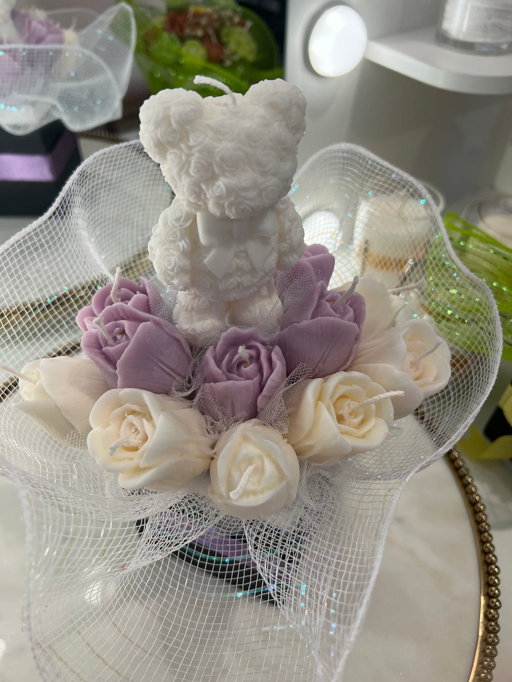 Teddy Bear & Rose Candle Bouquet