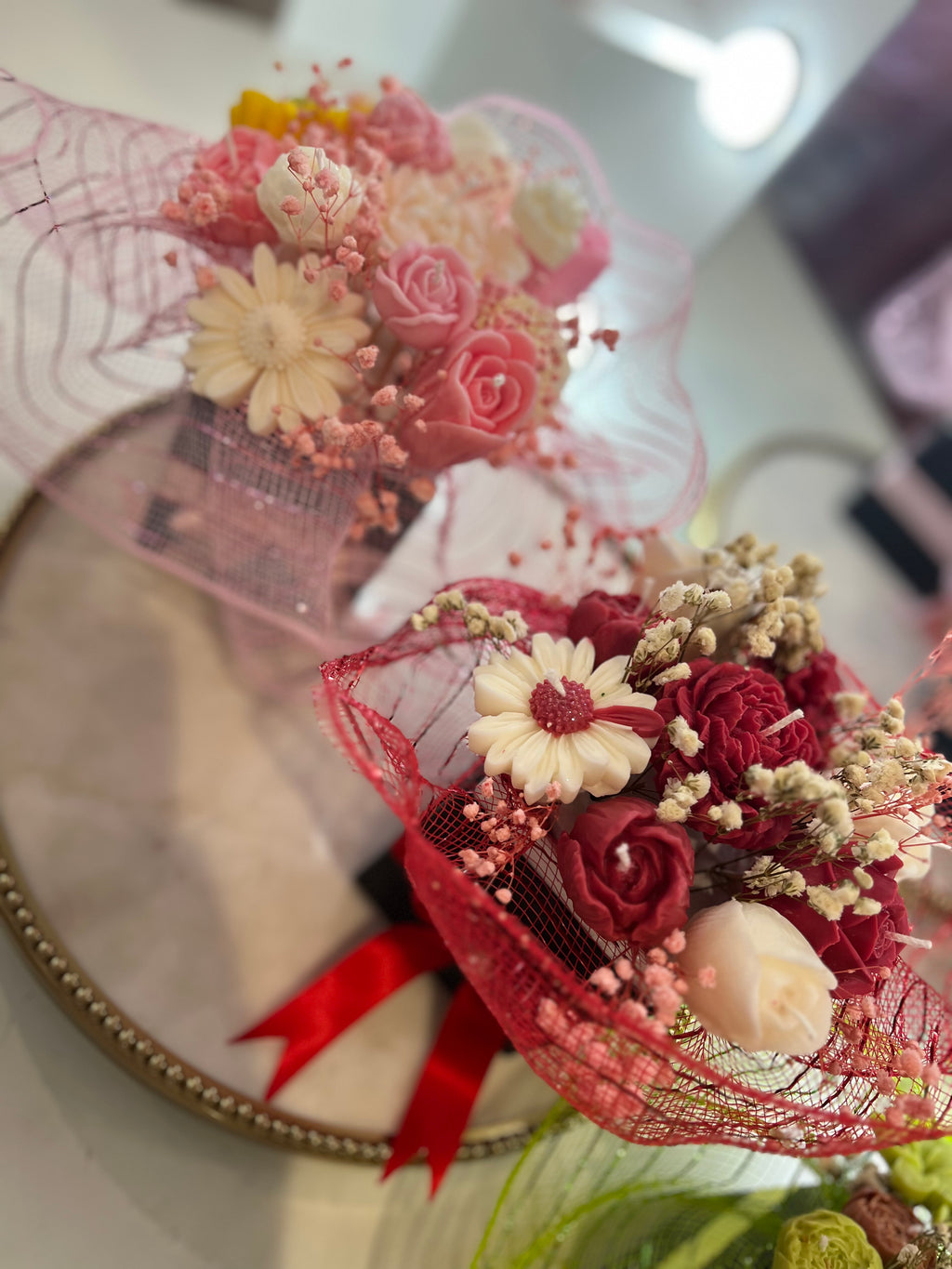 Candle flowers arrangement.