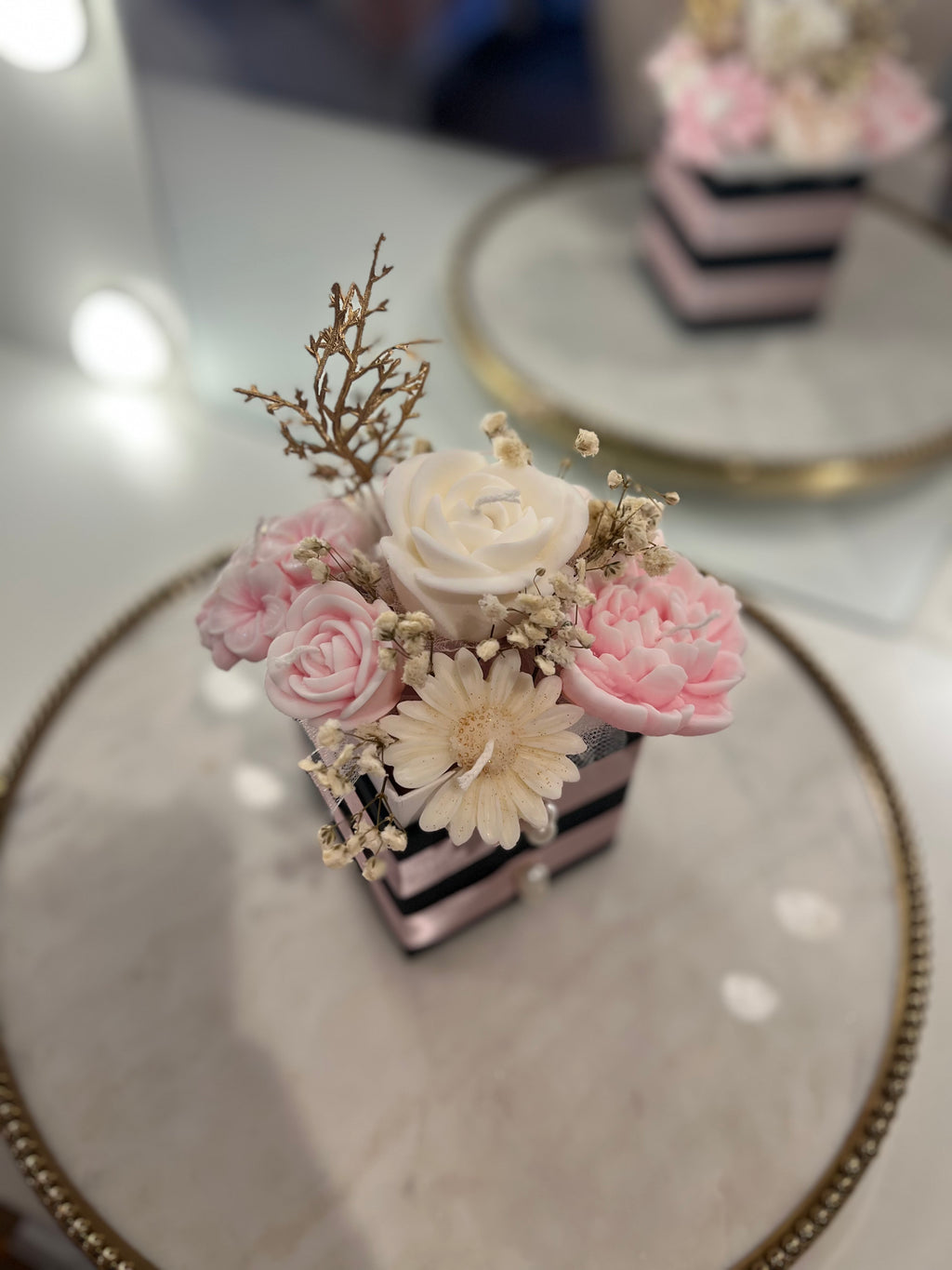 Blush Bloom Elegance Candle Arrangement