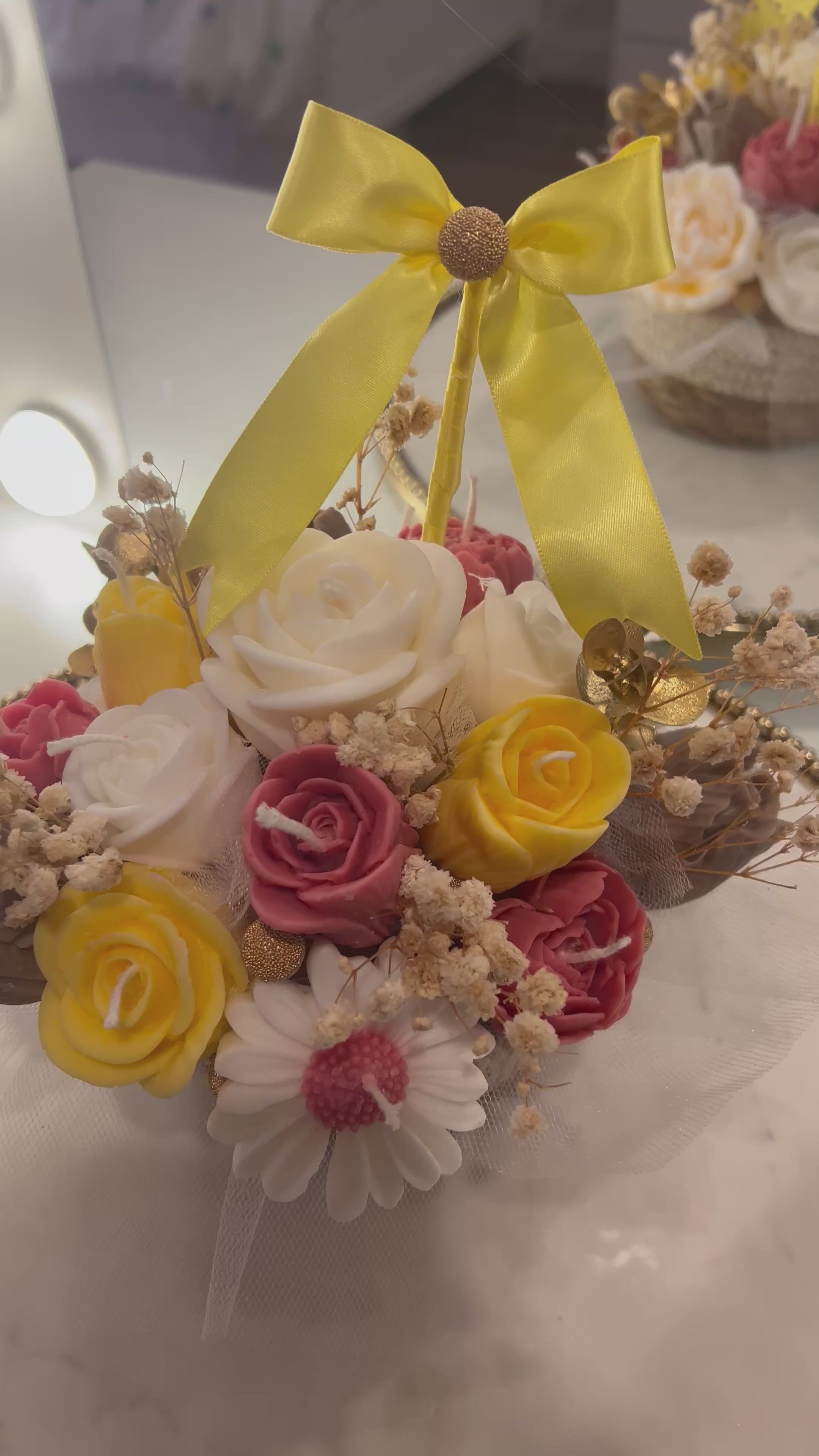 Flower candle basket arrangement