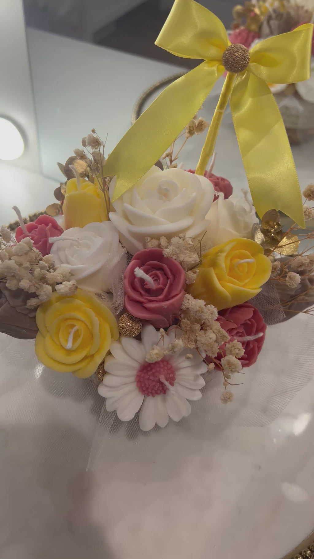 Flower candle basket arrangement