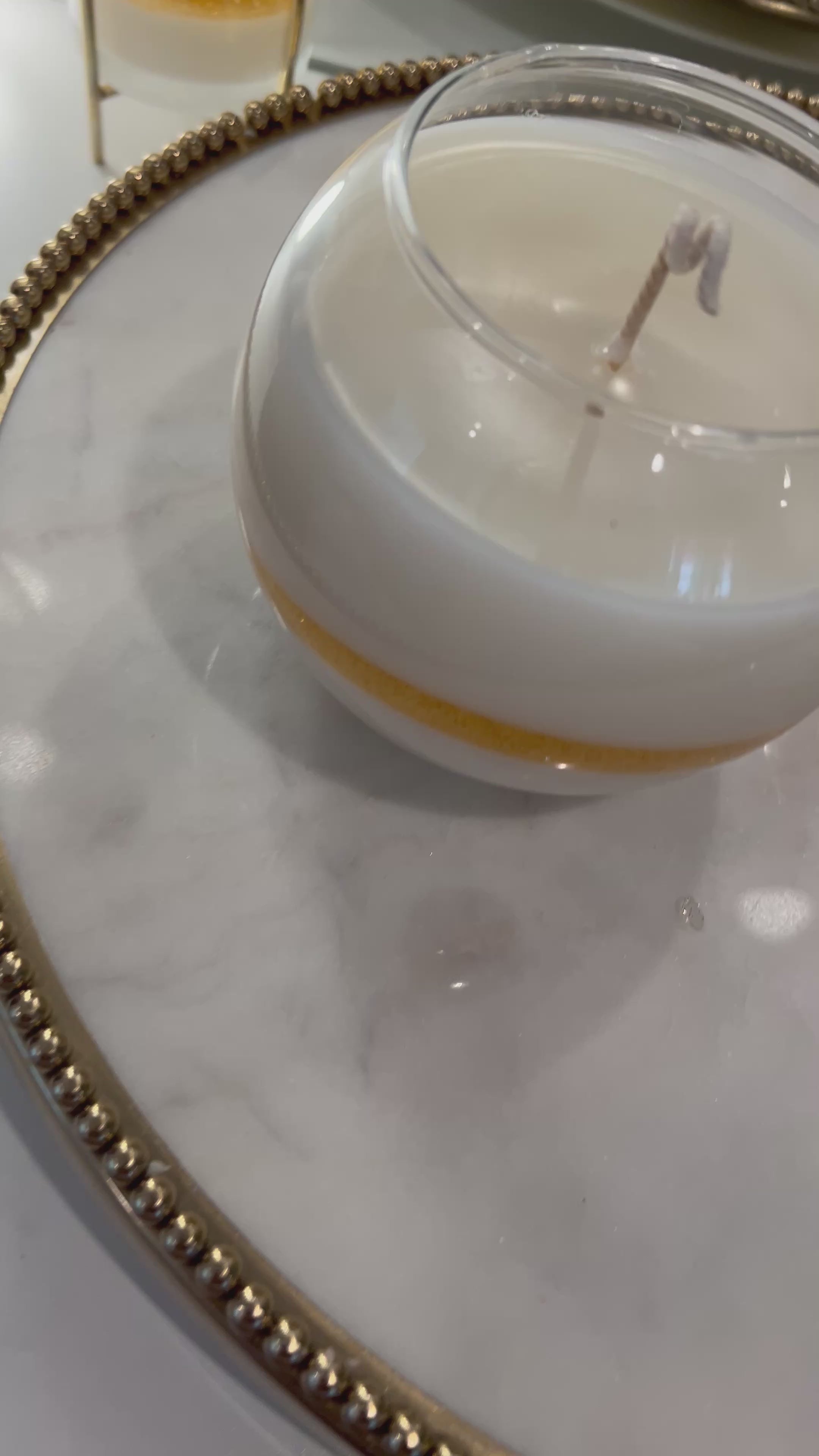 Glass Candles with Gold Glitter Gel Wax Band. Soy and Gel Wax