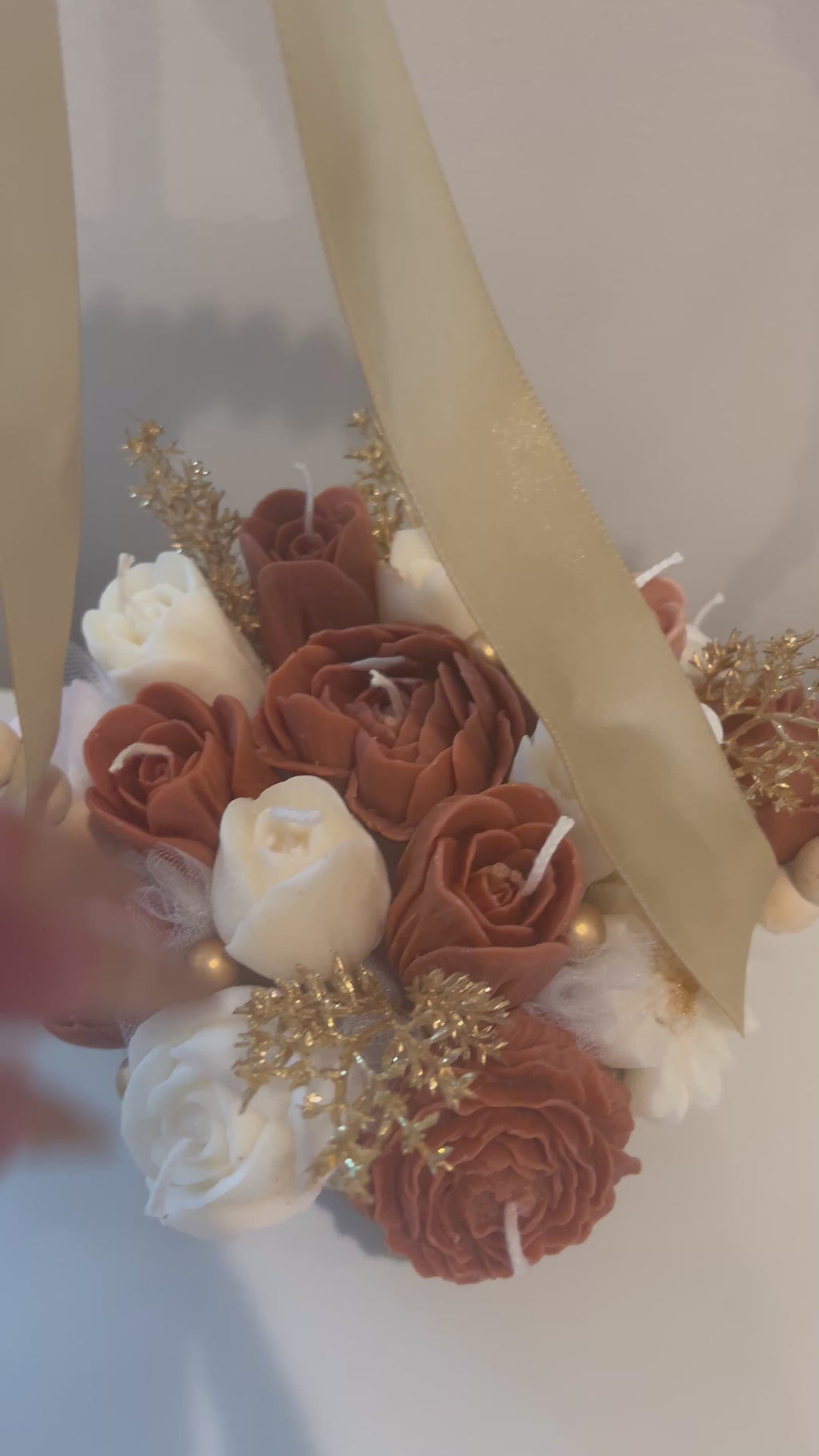 Flower Candle Arrangement basket Wood Bead Hoop Decor